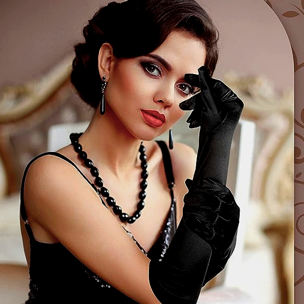 Classic Black Elbow Length Gloves Elegant Black Tie Formal Tea Party Retro